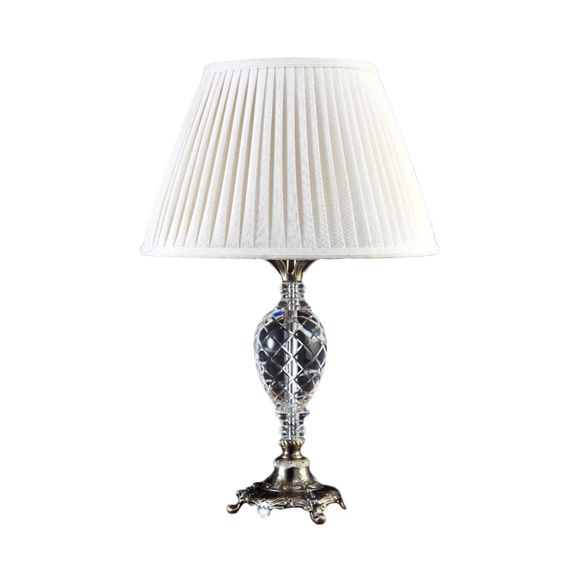 Pleated Fabric Desk Lamp Modern 1 Head White Task Light with Sculpted Bronze Metal Base Clearhalo 'Lamps' 'Table Lamps' Lighting' 415627