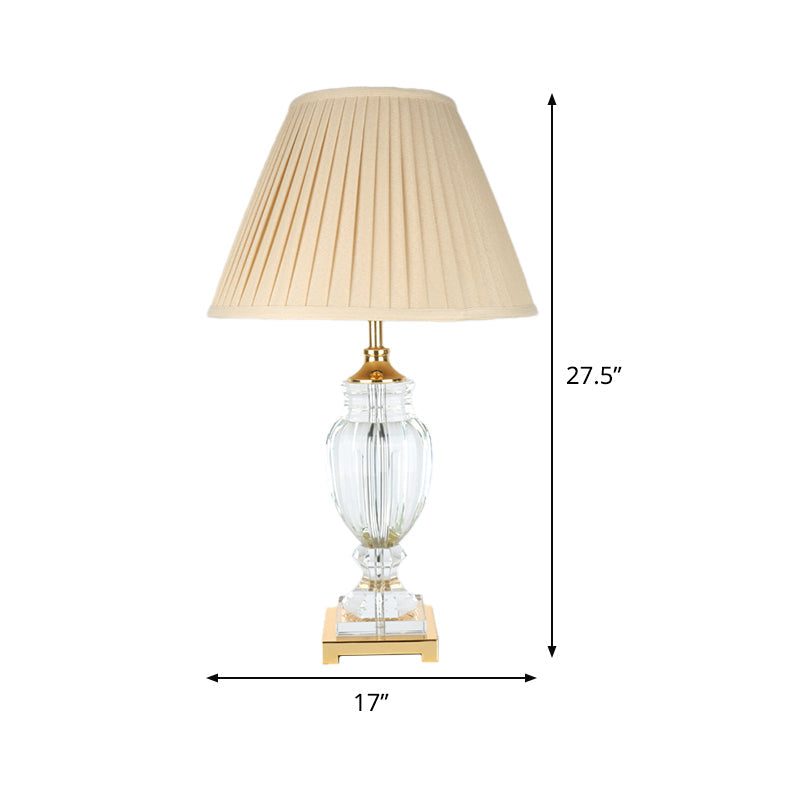 Contemporary 1 Head Crystal Table Light Beige Conical Small Desk Lamp with Fabric Shade Clearhalo 'Lamps' 'Table Lamps' Lighting' 415644