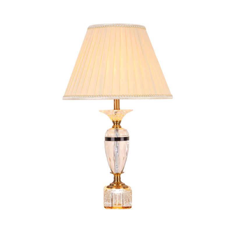 Urn Shape Fabric Desk Light Modernist Faceted Crystal 1 Bulb Night Table Lamp in Beige Clearhalo 'Lamps' 'Table Lamps' Lighting' 415699