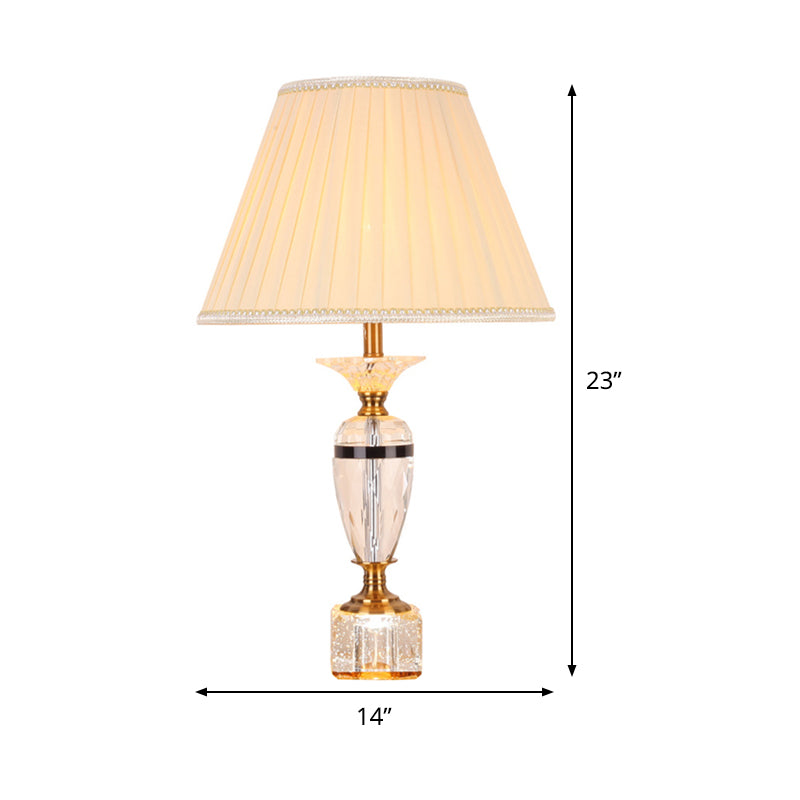 Urn Shape Fabric Desk Light Modernist Faceted Crystal 1 Bulb Night Table Lamp in Beige Clearhalo 'Lamps' 'Table Lamps' Lighting' 415700