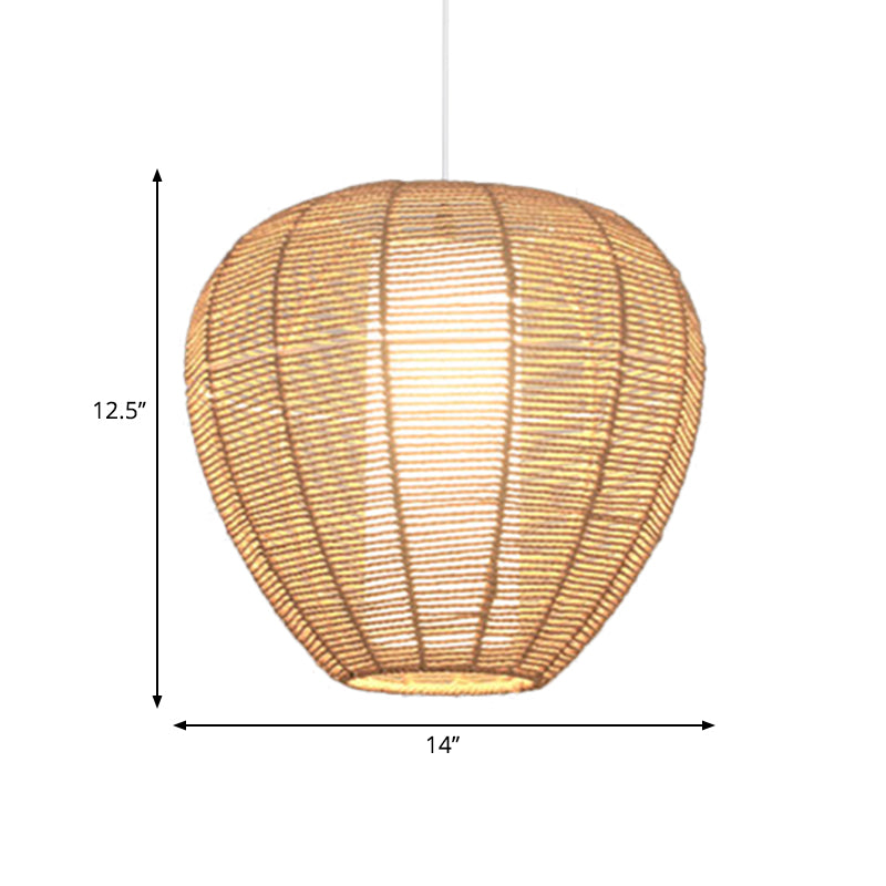 Rope Drum/Teardrop Ceiling Lamp Modern 1 Bulb Hanging Pendant Light in Wood for Living Room Clearhalo 'Ceiling Lights' 'Pendant Lights' 'Pendants' Lighting' 415906