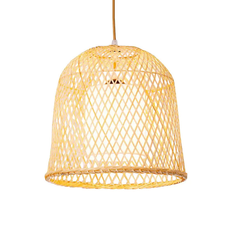 Bell Pendant Lighting Tradition Bamboo 1 Bulb Wood Hanging Lamp Kit with Inner White Fabric Shade Clearhalo 'Ceiling Lights' 'Modern Pendants' 'Modern' 'Pendant Lights' 'Pendants' Lighting' 415955