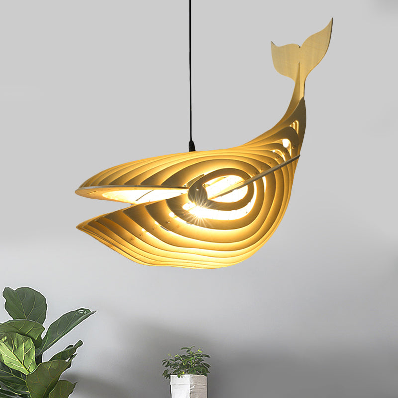 Whale Suspension Pendant Contemporary Wood 1 Bulb Beige Hanging Light Kit for Stairway Clearhalo 'Ceiling Lights' 'Modern Pendants' 'Modern' 'Pendant Lights' 'Pendants' Lighting' 415976