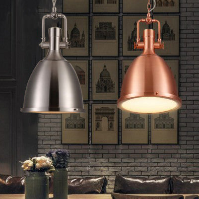 Nickel/Copper Finish 1 Light Pendant Lamp Industrial Metal Dome Hanging Ceiling Light with Chain and Glass Diffuser Clearhalo 'Art Deco Pendants' 'Cast Iron' 'Ceiling Lights' 'Ceramic' 'Crystal' 'Industrial Pendants' 'Industrial' 'Metal' 'Middle Century Pendants' 'Pendant Lights' 'Pendants' 'Tiffany' Lighting' 42424