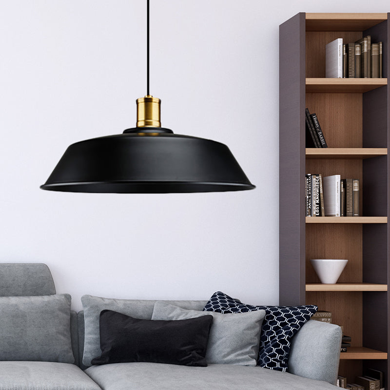 Barn Living Room Pendant Light Retro Metallic 1 Light Black Finish Ceiling Hanging Lamp, 10