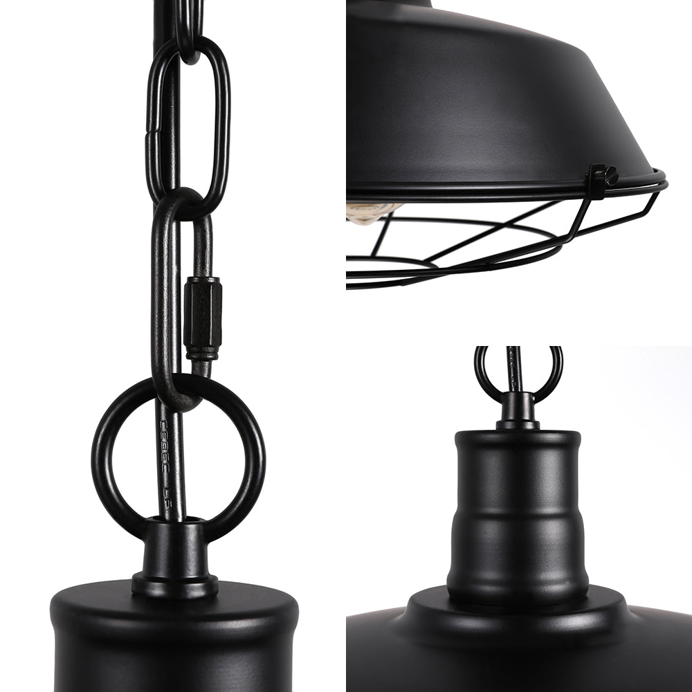 Farmhouse Stylish Barn Ceiling Light Fixture with Cage Shade 1 Bulb Metallic Pendant Lamp in Black, 10