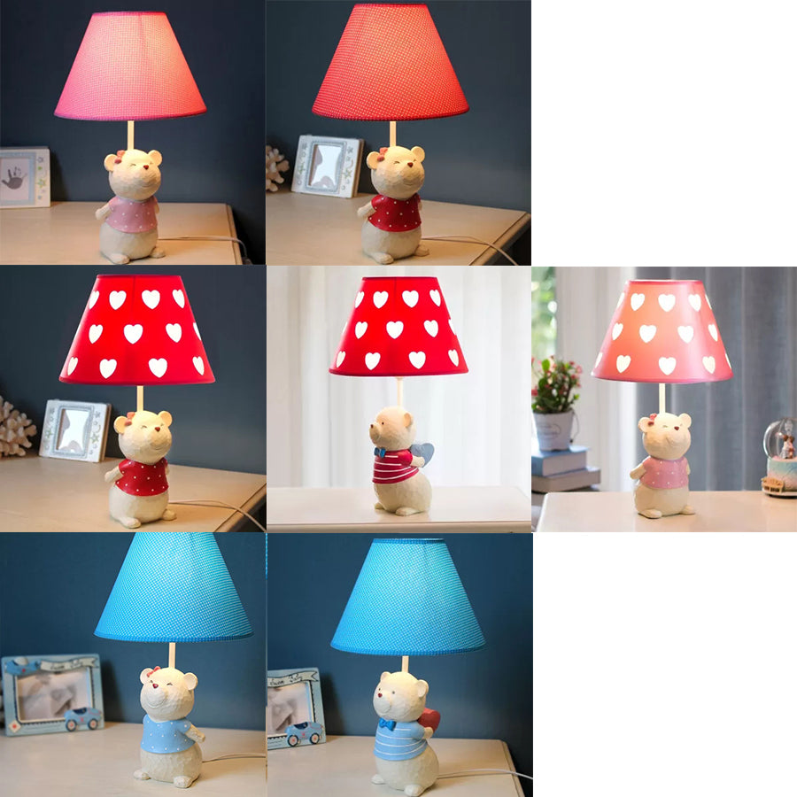 One Light Tapered Shade Desk Light with Bear Cartoon Fabric Reading Light for Bedside Table Clearhalo 'Lamps' 'Table Lamps' Lighting' 43597