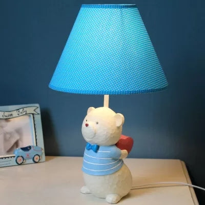 One Light Tapered Shade Desk Light with Bear Cartoon Fabric Reading Light for Bedside Table Blue A Clearhalo 'Lamps' 'Table Lamps' Lighting' 43598