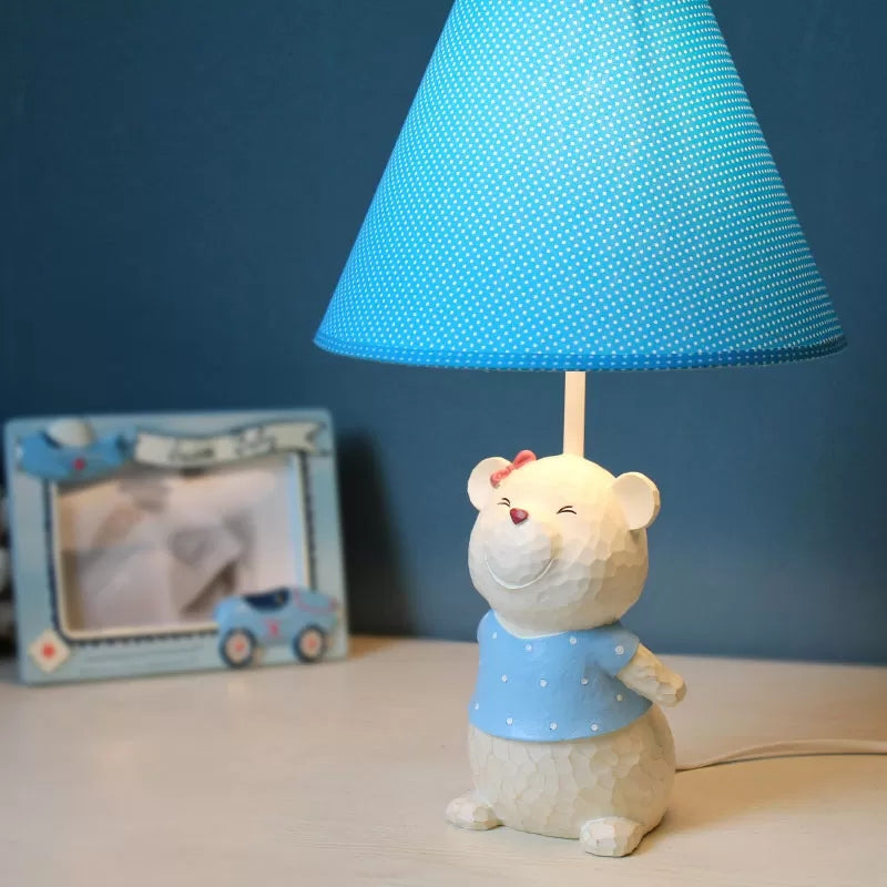 One Light Tapered Shade Desk Light with Bear Cartoon Fabric Reading Light for Bedside Table Blue B Clearhalo 'Lamps' 'Table Lamps' Lighting' 43599