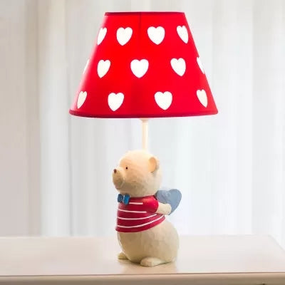 One Light Tapered Shade Desk Light with Bear Cartoon Fabric Reading Light for Bedside Table Red E Clearhalo 'Lamps' 'Table Lamps' Lighting' 43602