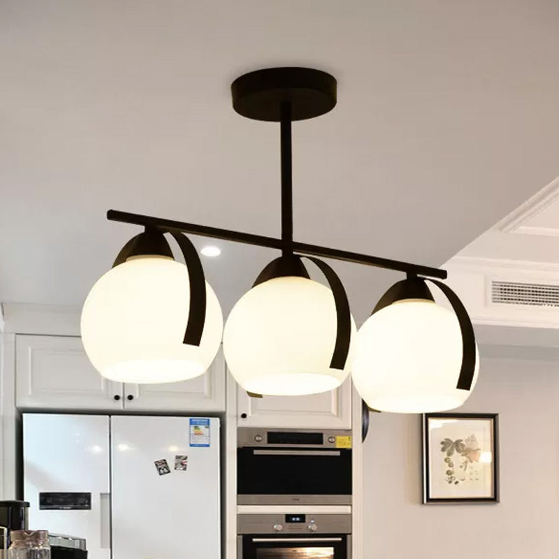 White Glass Globe Island Light Contemporary 3-Head Black Ceiling Light Fixture for Kitchen Clearhalo 'Ceiling Lights' 'Glass shade' 'Glass' 'Island Lights' Lighting' 438667