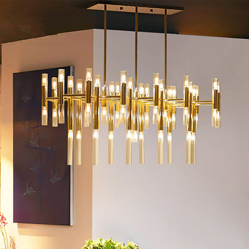 Tubular LED Island Pendant Modern Metal 54-Light Dining Room Ceiling Drop Light in Gold Clearhalo 'Ceiling Lights' 'Close To Ceiling Lights' 'Glass shade' 'Glass' 'Island Lights' Lighting' 438703