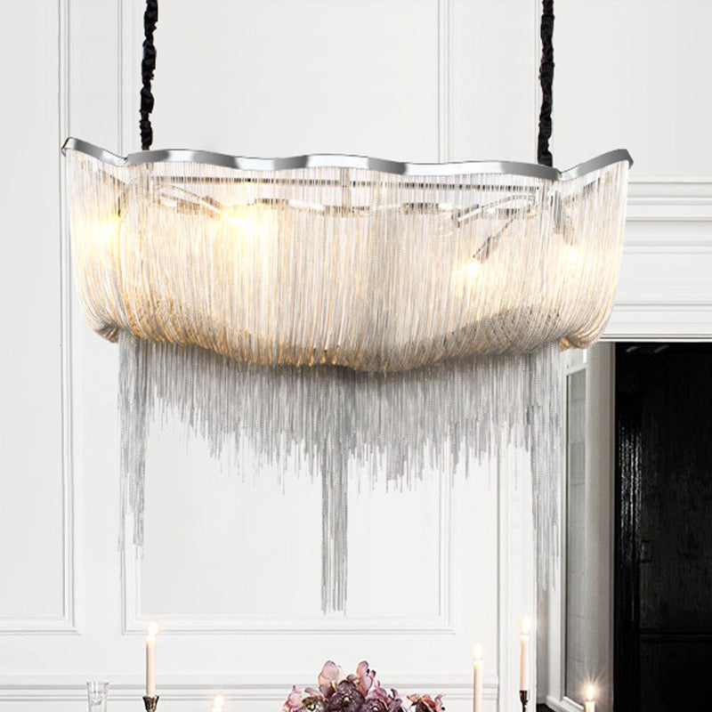 Tassel Empire Chandelier Modern Nordic Style Metal 12 Lights Gold/Silver Hanging Light Fixture Clearhalo 'Ceiling Lights' 'Chandeliers' 'Modern Chandeliers' 'Modern' Lighting' 438748