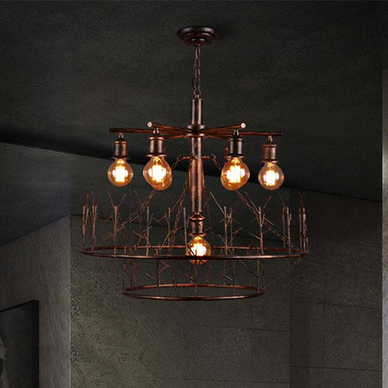 Sputnik Chandelier Lamp Open Bulb Retro Loft Metal 7 Lights Pendant Light in Copper with 39