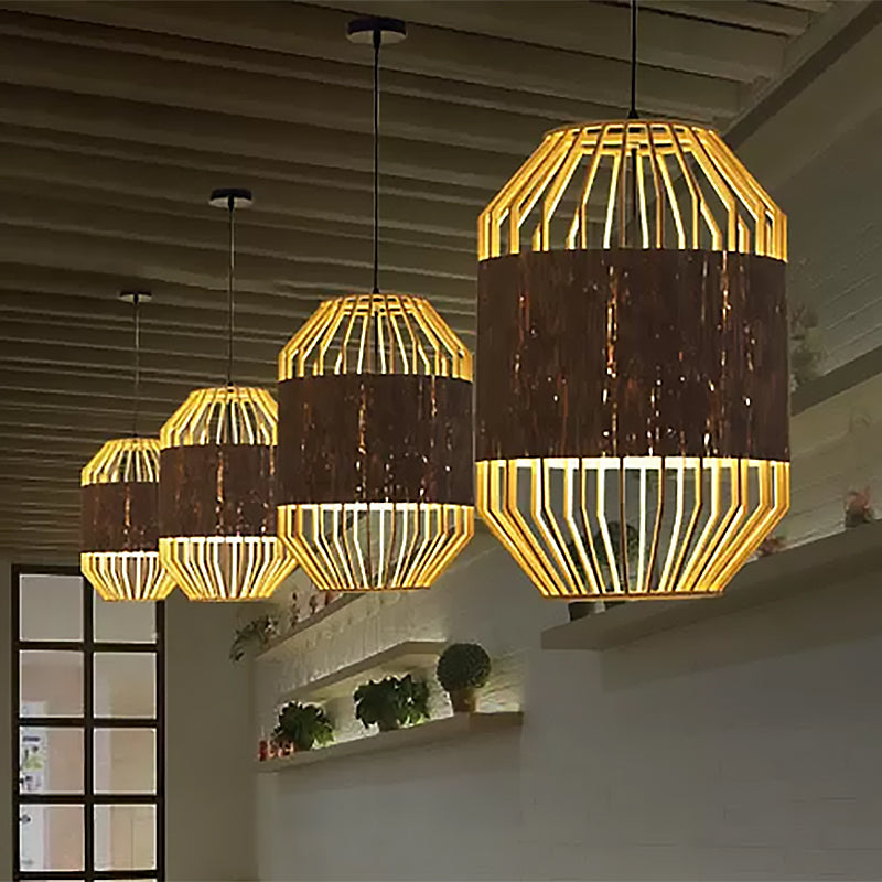 Countryside Cylindrical Ceiling Lighting Bamboo and Wood 1 Bulb Beige Pendant Lamp for Dining Table Clearhalo 'Ceiling Lights' 'Pendant Lights' 'Pendants' Lighting' 438907