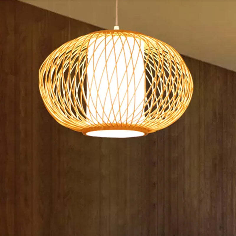 Beige Hand-Knitted Hanging Lighting with Drum Shade Modernism 10