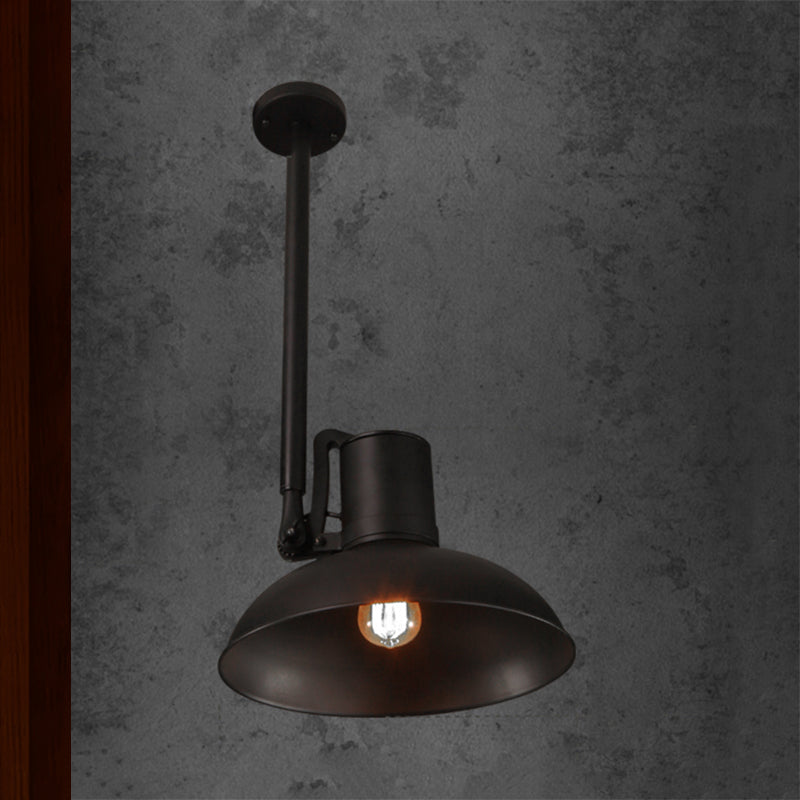 Retro Stylish Bowl Shade Ceiling Fixture 1 Light Metal Angle Adjustable Pendant Light in Matte Black Clearhalo 'Art Deco Pendants' 'Black' 'Cast Iron' 'Ceiling Lights' 'Ceramic' 'Crystal' 'Industrial Pendants' 'Industrial' 'Metal' 'Middle Century Pendants' 'Pendant Lights' 'Pendants' 'Rustic Pendants' 'Tiffany' Lighting' 438983