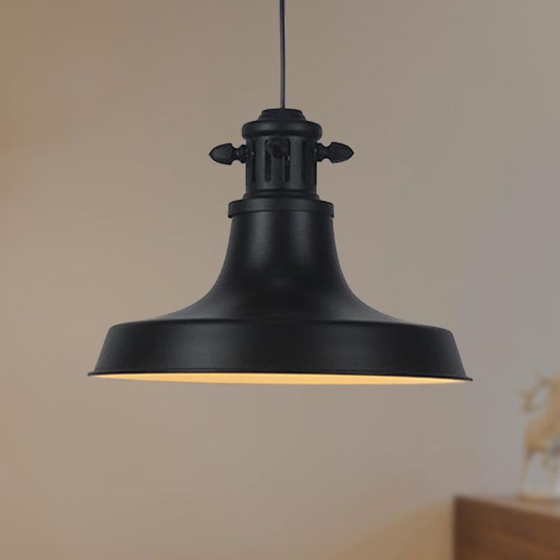 1 Head Barn Shade Hanging Lamp Retro Style Black Finish Metal Ceiling Pendant for Restaurant Clearhalo 'Ceiling Lights' 'Modern Pendants' 'Modern' 'Pendant Lights' 'Pendants' Lighting' 452544