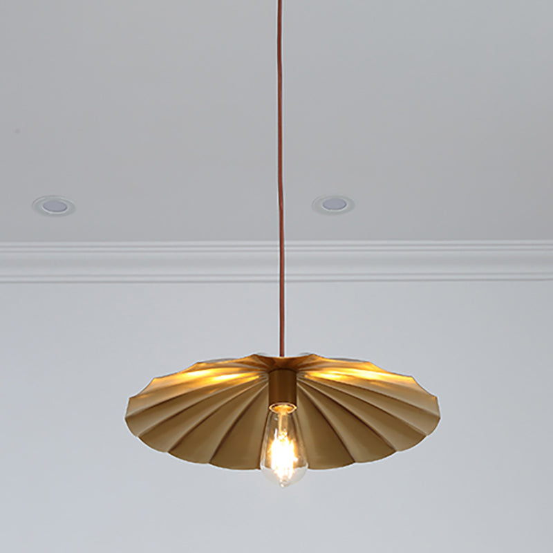 Brass Scalloped Hanging Ceiling Light Vintage Metal 1 Light Study Room Pendant Lamp Clearhalo 'Art Deco Pendants' 'Cast Iron' 'Ceiling Lights' 'Ceramic' 'Crystal' 'Industrial Pendants' 'Industrial' 'Metal' 'Middle Century Pendants' 'Pendant Lights' 'Pendants' 'Tiffany' Lighting' 452551