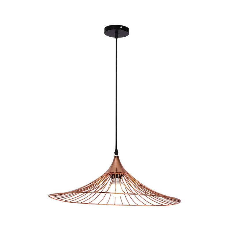 1 Light Suspended Lamp Loft Style Flared Shade Metal Hanging Lamp with Metal Frame in Rose Gold, 16