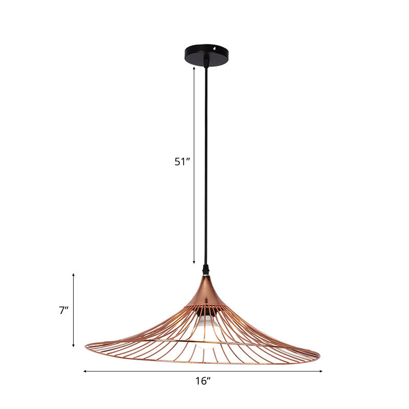 1 Light Suspended Lamp Loft Style Flared Shade Metal Hanging Lamp with Metal Frame in Rose Gold, 16