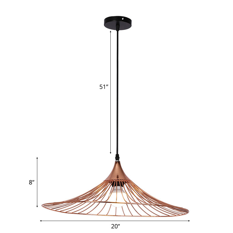 1 Light Suspended Lamp Loft Style Flared Shade Metal Hanging Lamp with Metal Frame in Rose Gold, 16