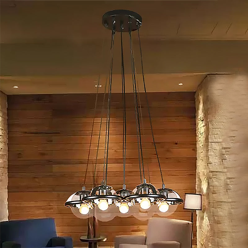 Multi Light Globe Shade Light Pendant Modern Black Clear Glass Hanging Lighting, Round Canopy Clearhalo 'Ceiling Lights' 'Glass shade' 'Glass' 'Industrial Pendants' 'Industrial' 'Middle Century Pendants' 'Pendant Lights' 'Pendants' 'Tiffany' Lighting' 456201