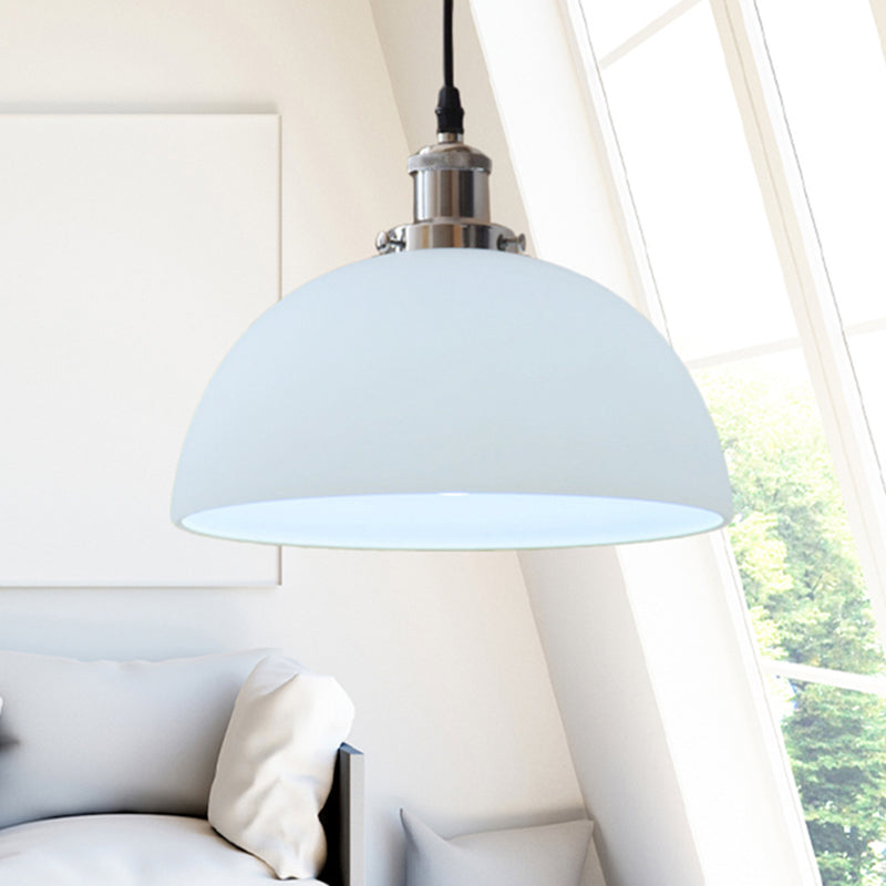 Chrome Dome Ceiling Light Industrial White Glass One Light Living Room Pendant Lighting Fixture Clearhalo 'Ceiling Lights' 'Glass shade' 'Glass' 'Industrial Pendants' 'Industrial' 'Middle Century Pendants' 'Pendant Lights' 'Pendants' 'Tiffany' Lighting' 456311