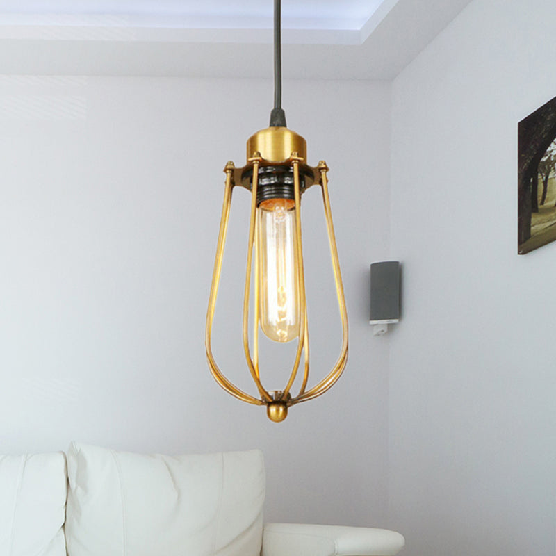 Brass Wire Guard Ceiling Light Vintage Retro Metallic 1 Light Living Room Hanging Pendant Light Brass Clearhalo 'Art Deco Pendants' 'Cast Iron' 'Ceiling Lights' 'Ceramic' 'Crystal' 'Industrial Pendants' 'Industrial' 'Metal' 'Middle Century Pendants' 'Pendant Lights' 'Pendants' 'Tiffany' Lighting' 456312