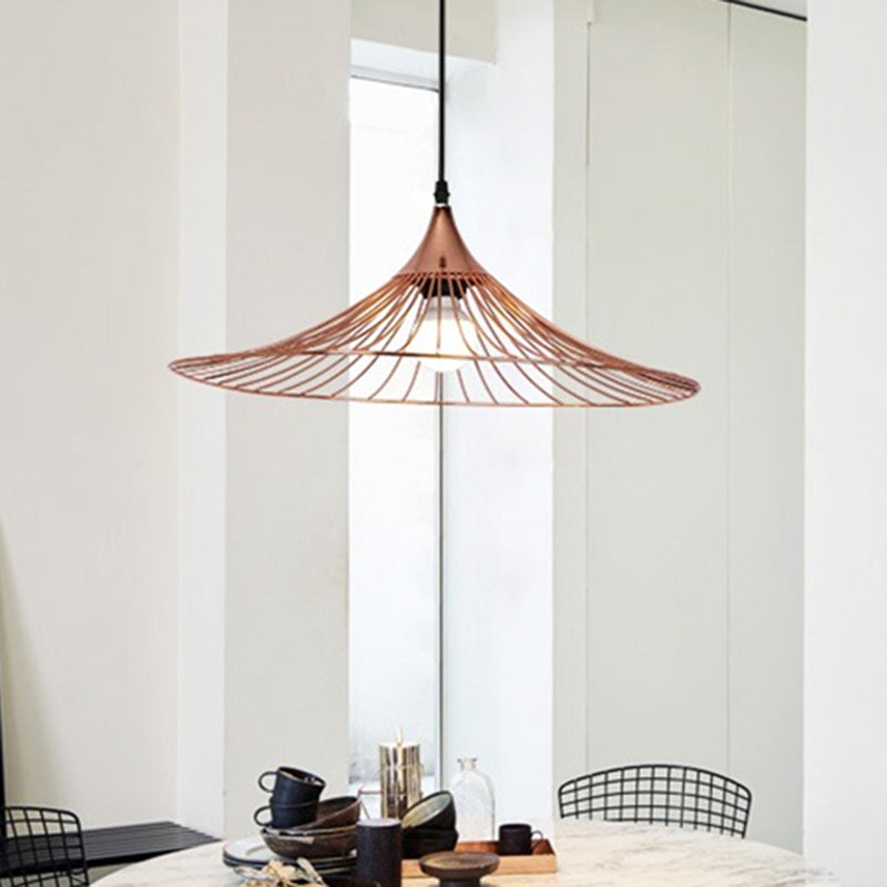 1 Light Suspended Lamp Loft Style Flared Shade Metal Hanging Lamp with Metal Frame in Rose Gold, 16