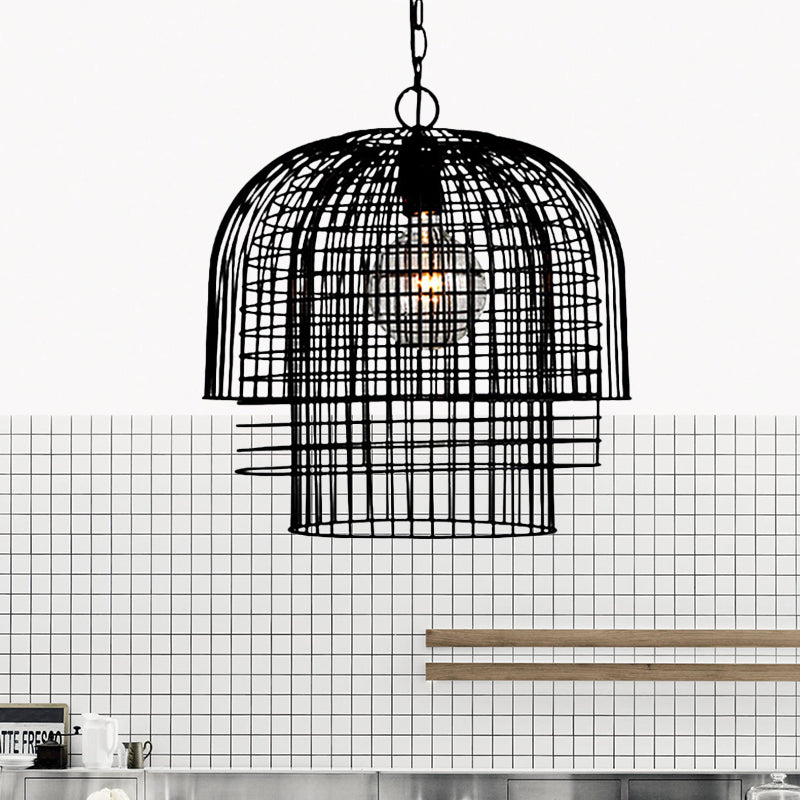 Industrial Caged Pendant Lamp 1 Head Wrought Iron Hanging Ceiling Light with Chain in Black Finish Clearhalo 'Art Deco Pendants' 'Black' 'Cast Iron' 'Ceiling Lights' 'Ceramic' 'Crystal' 'Industrial Pendants' 'Industrial' 'Metal' 'Middle Century Pendants' 'Pendant Lights' 'Pendants' 'Rustic Pendants' 'Tiffany' Lighting' 456329