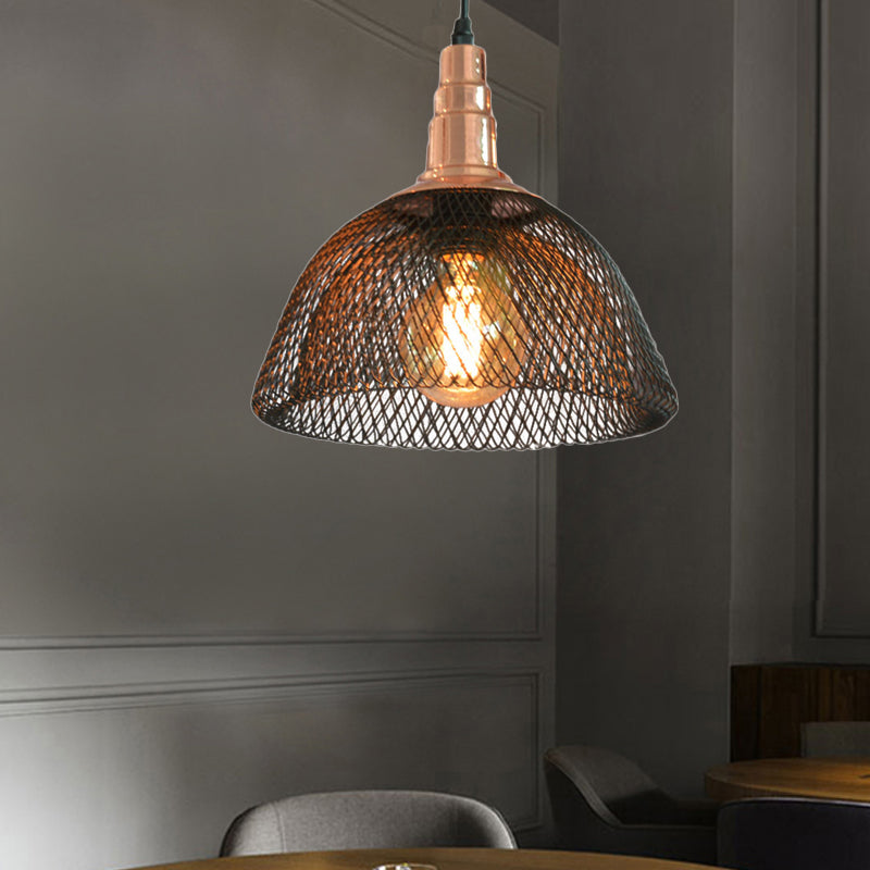 Metal Black Pendant Light Dome Mesh Single Light Industrial Ceiling Hanging Light Clearhalo 'Art Deco Pendants' 'Black' 'Cast Iron' 'Ceiling Lights' 'Ceramic' 'Crystal' 'Industrial Pendants' 'Industrial' 'Metal' 'Middle Century Pendants' 'Pendant Lights' 'Pendants' 'Rustic Pendants' 'Tiffany' Lighting' 456336