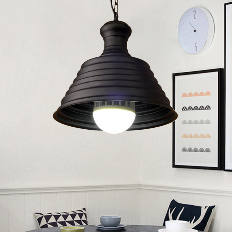 Bronze Finish Bell Hanging Light with Ribbed Design Industrial Metal 1 Light Restaurant Pendant Lamp Clearhalo 'Art Deco Pendants' 'Cast Iron' 'Ceiling Lights' 'Ceramic' 'Crystal' 'Industrial Pendants' 'Industrial' 'Metal' 'Middle Century Pendants' 'Pendant Lights' 'Pendants' 'Tiffany' Lighting' 456344