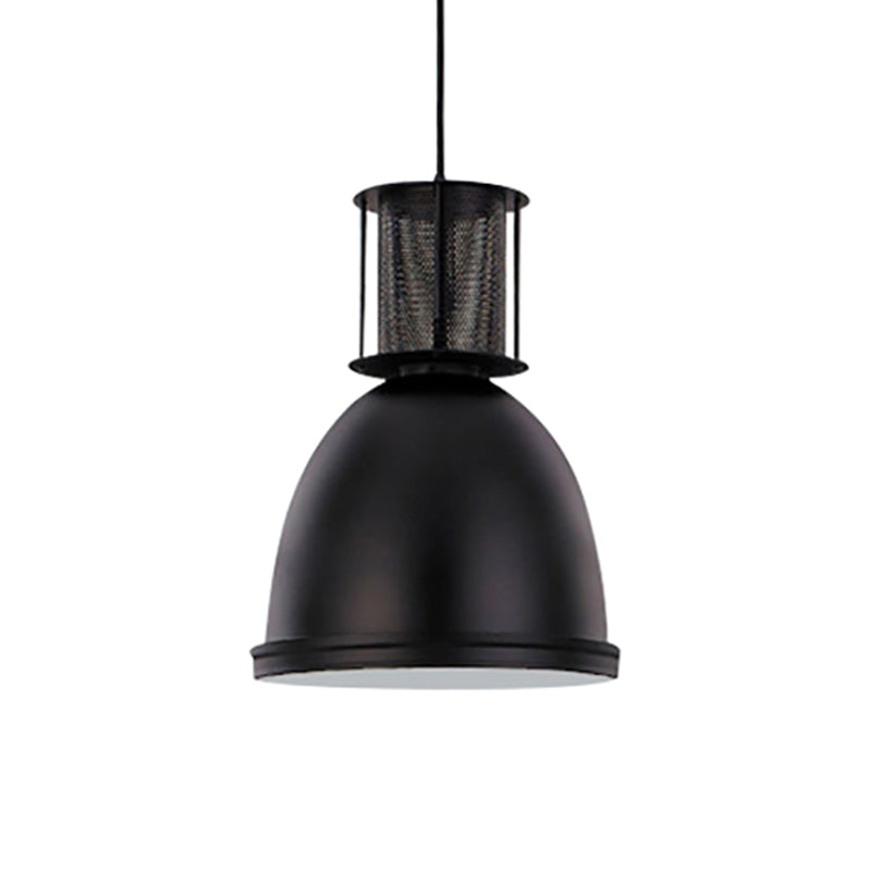 1 Light Dome Pendant Lighting Retro Metallic Black Finish Suspension Lamp with Mesh Design, 7.5