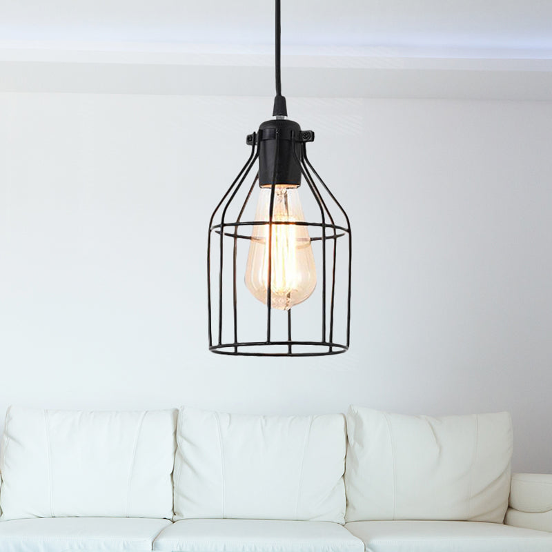 Black Birdcage Pendant Ceiling Light Loft Style Metal 1 Head Living Room Hanging Light Fixture Clearhalo 'Art Deco Pendants' 'Black' 'Cast Iron' 'Ceiling Lights' 'Ceramic' 'Crystal' 'Industrial Pendants' 'Industrial' 'Metal' 'Middle Century Pendants' 'Pendant Lights' 'Pendants' 'Rustic Pendants' 'Tiffany' Lighting' 456373