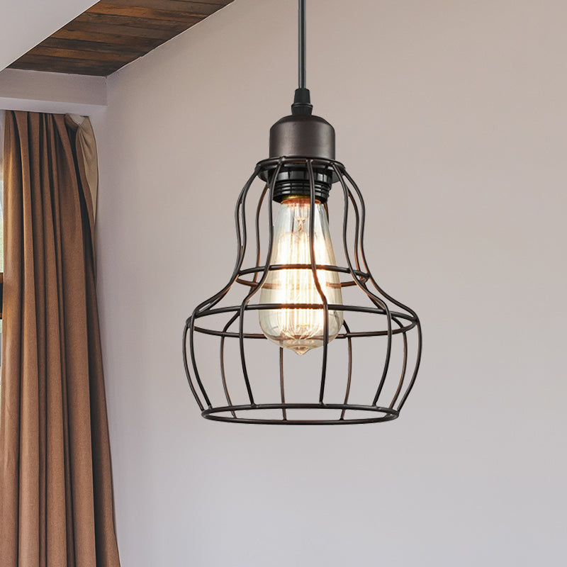 Bronze 1 Light Hanging Light Industrial Metal Wire Cage Pendant Lamp Fixture for Bedroom Clearhalo 'Art Deco Pendants' 'Cast Iron' 'Ceiling Lights' 'Ceramic' 'Crystal' 'Industrial Pendants' 'Industrial' 'Metal' 'Middle Century Pendants' 'Pendant Lights' 'Pendants' 'Tiffany' Lighting' 456385