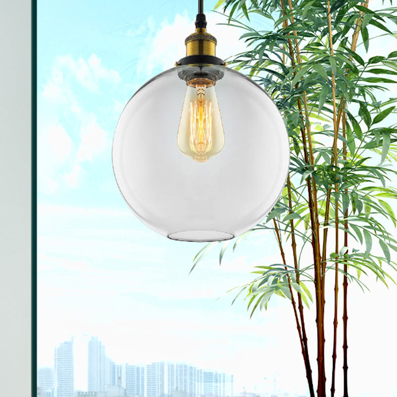 1 Light Pendant Lighting Industrial Globe Clear Glass Hanging Light Kit in Antique Brass with Plug Clearhalo 'Art Deco Pendants' 'Cast Iron' 'Ceiling Lights' 'Ceramic' 'Crystal' 'Industrial Pendants' 'Industrial' 'Metal' 'Middle Century Pendants' 'Pendant Lights' 'Pendants' 'Tiffany' Lighting' 456452