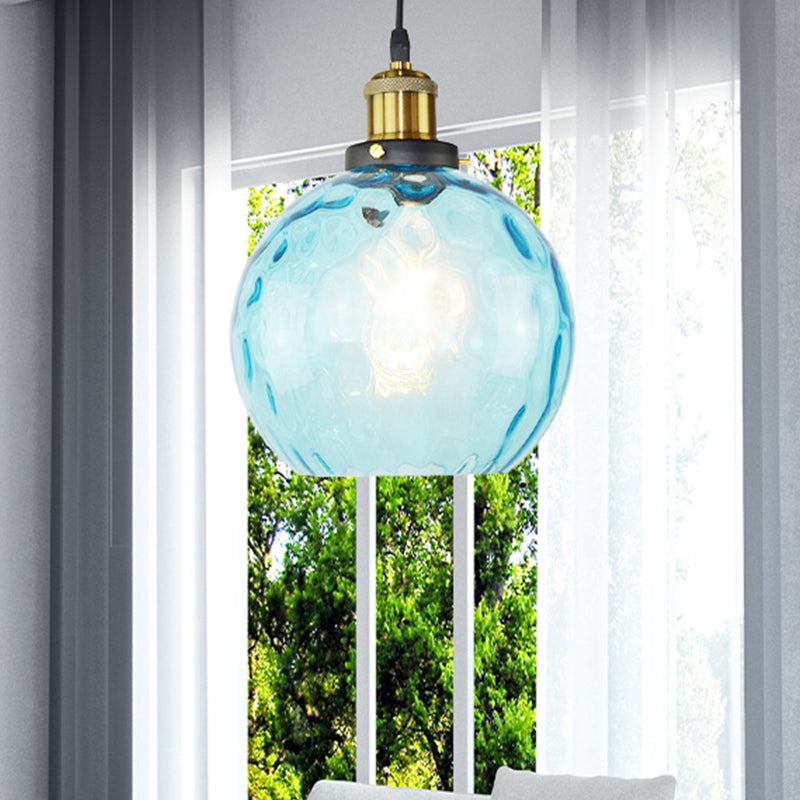 Blue Globe Pendant Lighting Fixture Industrial Dimpled Glass 1 Light Living Room Hanging Ceiling Light Clearhalo 'Ceiling Lights' 'Close To Ceiling Lights' 'Glass shade' 'Glass' 'Industrial Pendants' 'Industrial' 'Middle Century Pendants' 'Pendant Lights' 'Pendants' 'Tiffany' Lighting' 456467