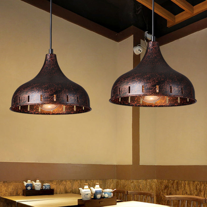 Rust Onion Hanging Light Fixture Rustic Style Iron 1 Light Restaurant Pendant Lamp with Hollow Design Clearhalo 'Art Deco Pendants' 'Cast Iron' 'Ceiling Lights' 'Ceramic' 'Crystal' 'Industrial Pendants' 'Industrial' 'Metal' 'Middle Century Pendants' 'Pendant Lights' 'Pendants' 'Tiffany' Lighting' 456488