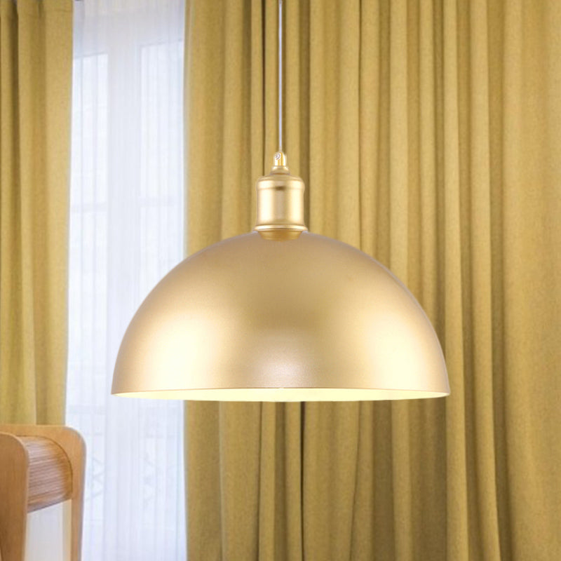 Industrial Dome Hanging Lamp 1 Light Metallic Height Adjustable Pendant Lighting in Gold for Bedroom, 12