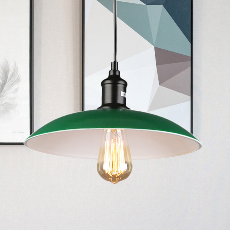 1 Bulb Hanging Pendant Light with Dome Shade Metallic Vintage Dining Table Ceiling Pendant in Green, 14