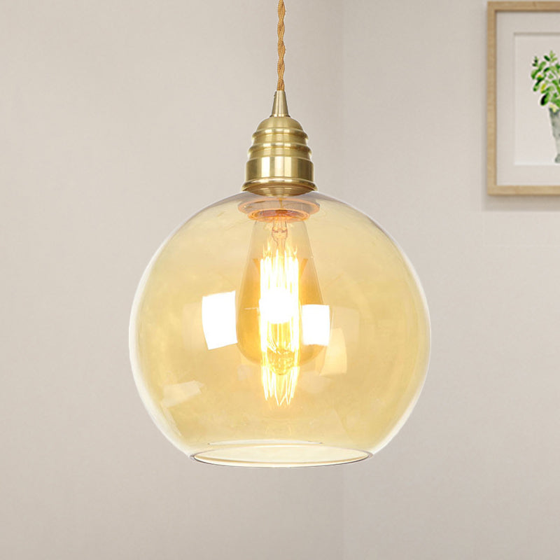 Industrial Global Pendant Lighting 1 Light Amber Glass Hanging Ceiling Light in Brass, 8