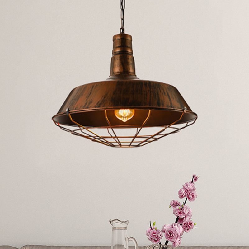 Retro Stylish Wire Guard Pendant Light with Barn Shade 10