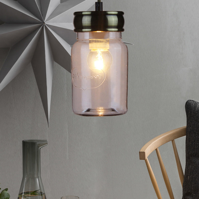 One-Light Jar-Shaped Ceiling Pendant Light Vintage Black Clear Glass Hanging Lamp for Indoor Clearhalo 'Ceiling Lights' 'Glass shade' 'Glass' 'Industrial Pendants' 'Industrial' 'Middle Century Pendants' 'Pendant Lights' 'Pendants' 'Tiffany' Lighting' 456590