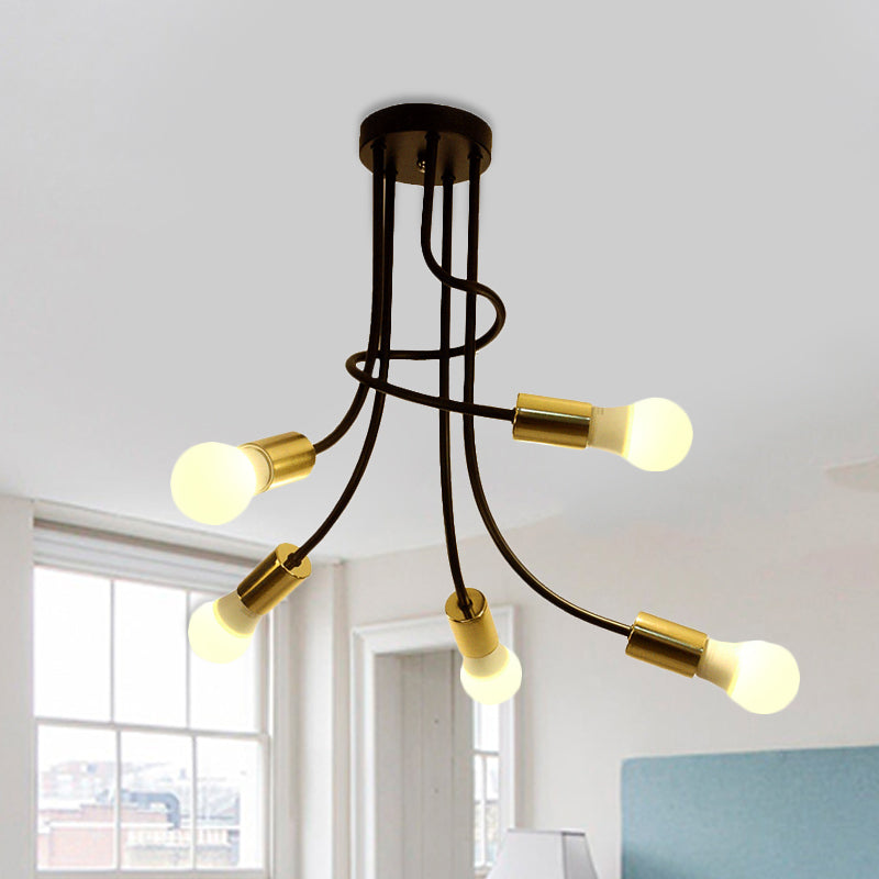 Vintage Bare Bulb Ceiling Light 1 Head Metallic Semi Flush Light with Curved Arm in Black/Gold for Bedroom Gold Clearhalo 'Ceiling Lights' 'Close To Ceiling Lights' 'Close to ceiling' 'Semi-flushmount' Lighting' 456770
