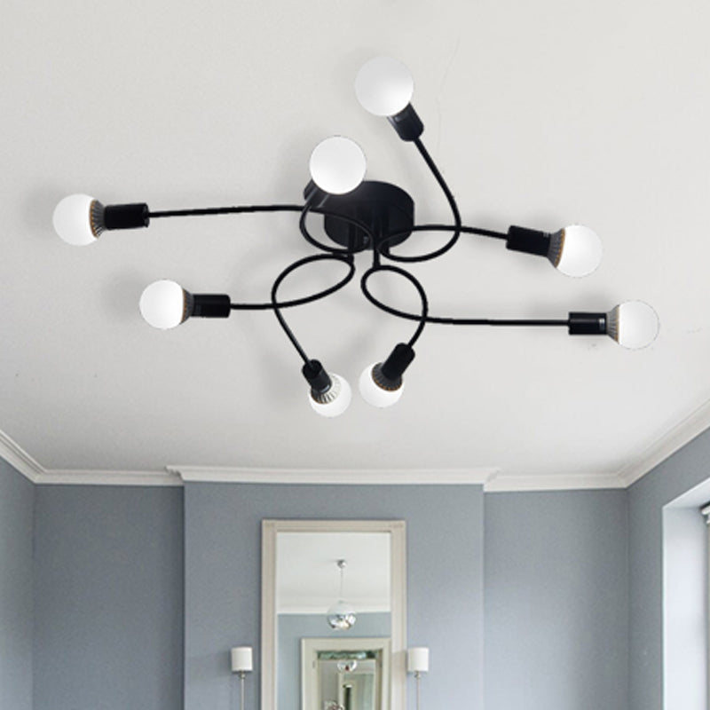 Vintage Style Twisted Arm Ceiling Light 8 Lights Metallic Semi Flush Mount Lighting in Black/White for Living Room Clearhalo 'Ceiling Lights' 'Close To Ceiling Lights' 'Close to ceiling' 'Semi-flushmount' Lighting' 456774