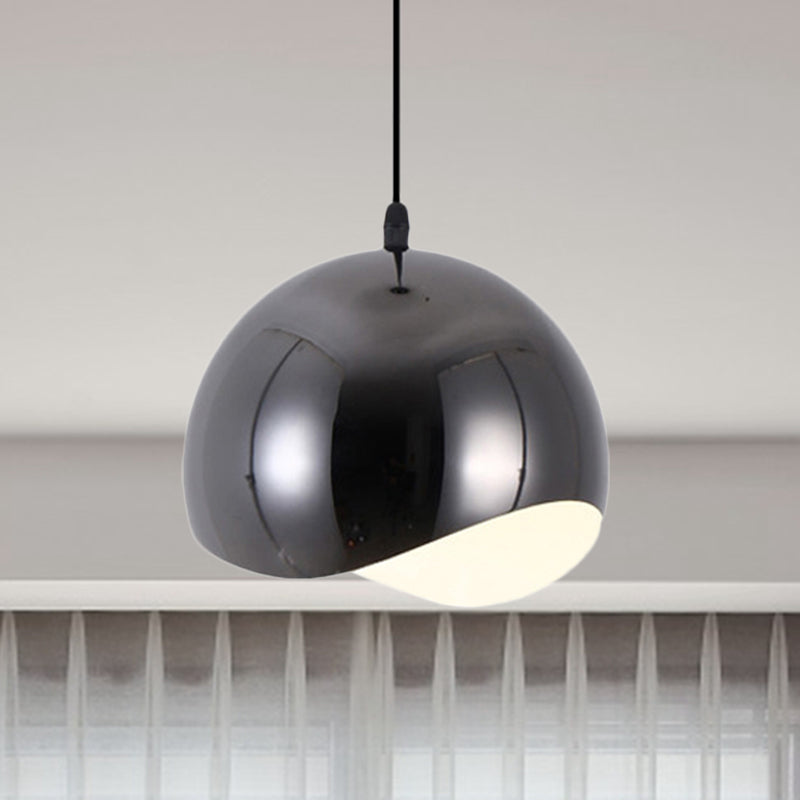 1 Head Kitchen Pendant Light Fixture with Waveforms Dome Metal Shade Modern Black/Chrome Hanging Lamp, 8