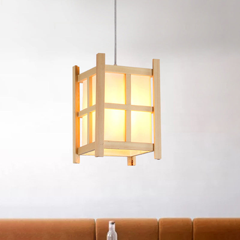 Wooden Square Pendant Lighting Asian 1-Light Hanging Lamp with Paper Shade for Restaurant Clearhalo 'Ceiling Lights' 'Modern Pendants' 'Modern' 'Pendant Lights' 'Pendants' Lighting' 460653