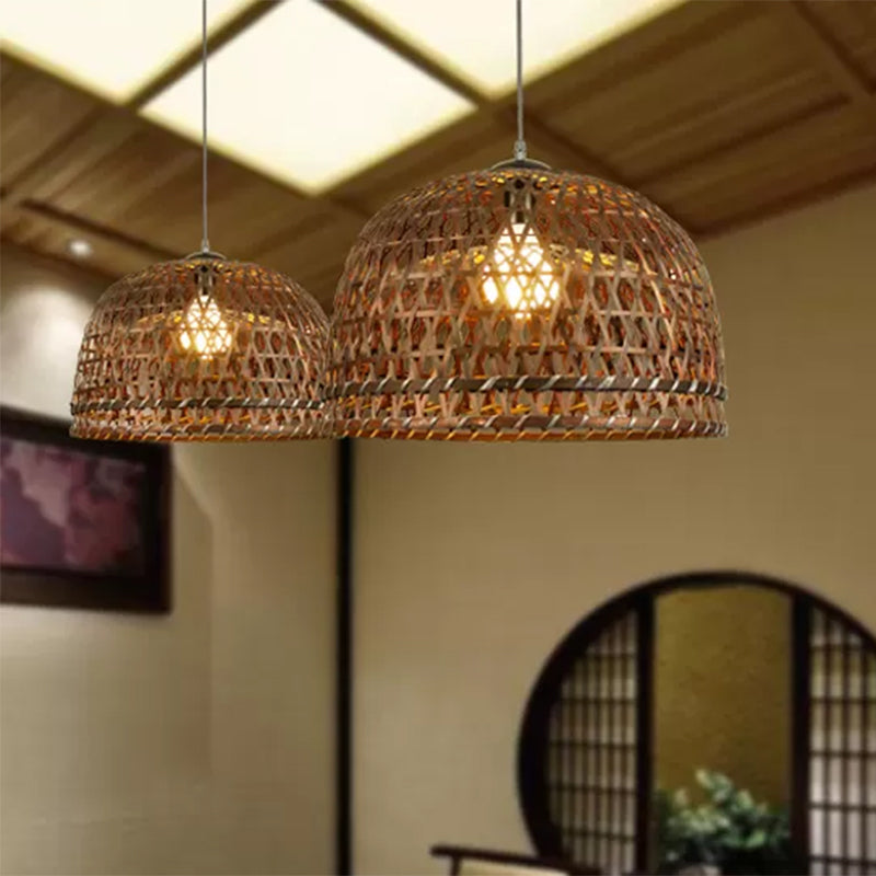 Brown/Wood Dome Shade Hanging Light Modern Style 13