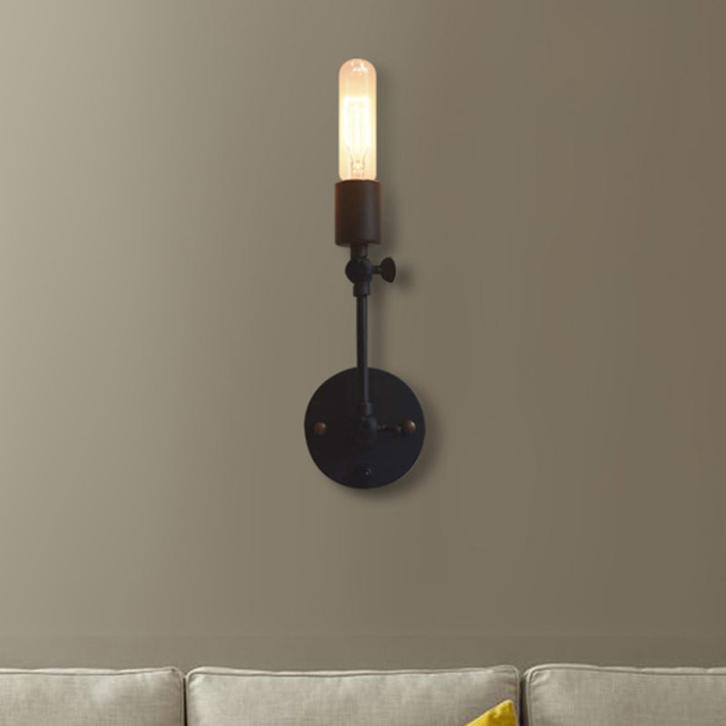 Industrial Open Bulb Wall Light Fixture 1 Head Metal Adjustable Sconce Lighting in Black for Corridor Clearhalo 'Art deco wall lights' 'Cast Iron' 'Glass' 'Industrial wall lights' 'Industrial' 'Middle century wall lights' 'Modern' 'Rustic wall lights' 'Tiffany' 'Traditional wall lights' 'Wall Lamps & Sconces' 'Wall Lights' Lighting' 460697